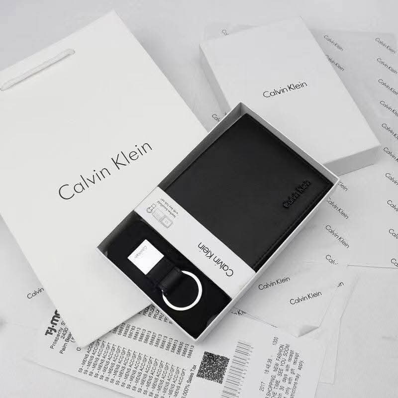 CK Black Leather Wallet & Keychain Set For Men