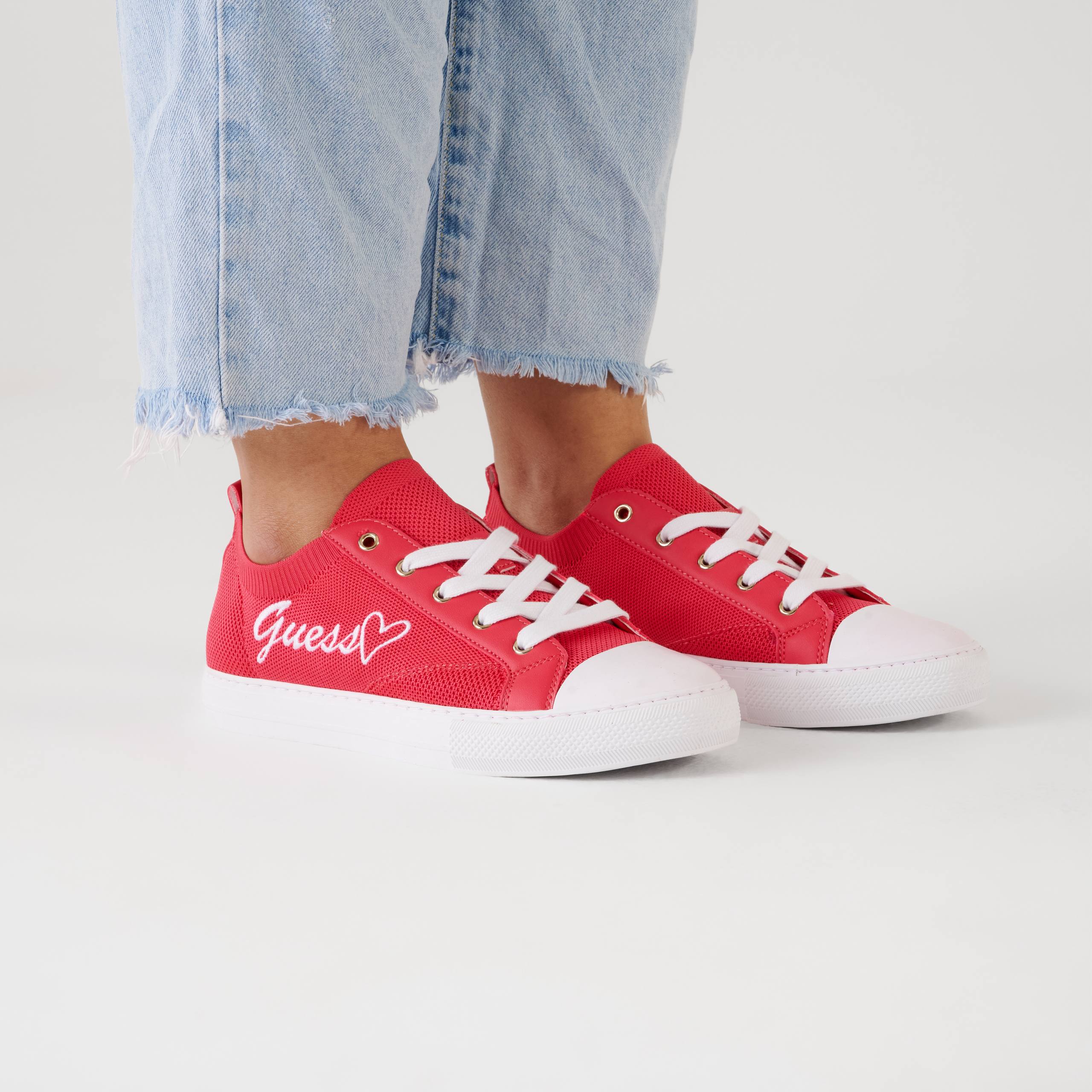 Guess Women's pink Lace-Up Sneakers Heart Logo Low Top Casual Athletic Shoes
