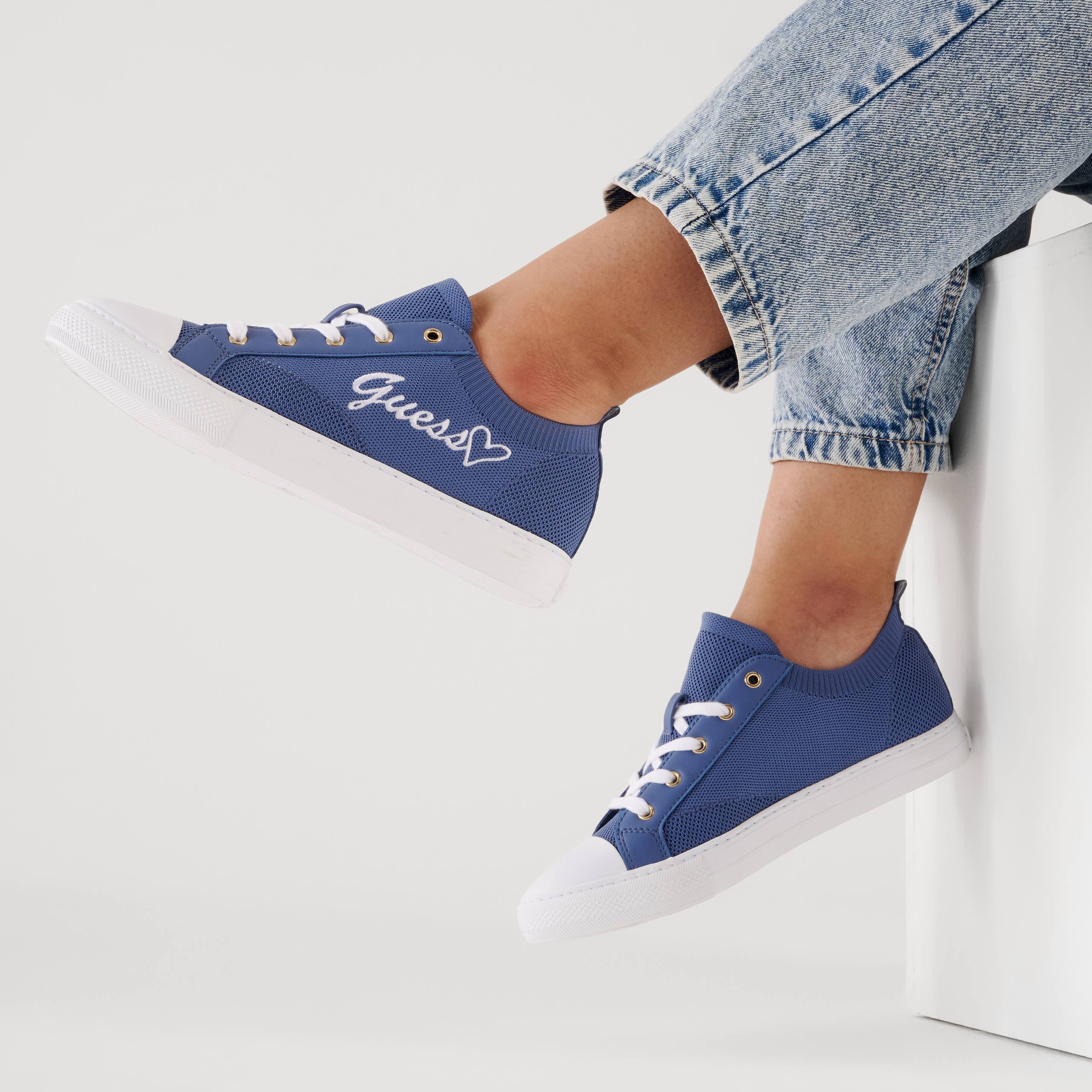 Guess Women's blue Lace-Up Sneakers Heart Logo Low Top Casual Athletic Shoes