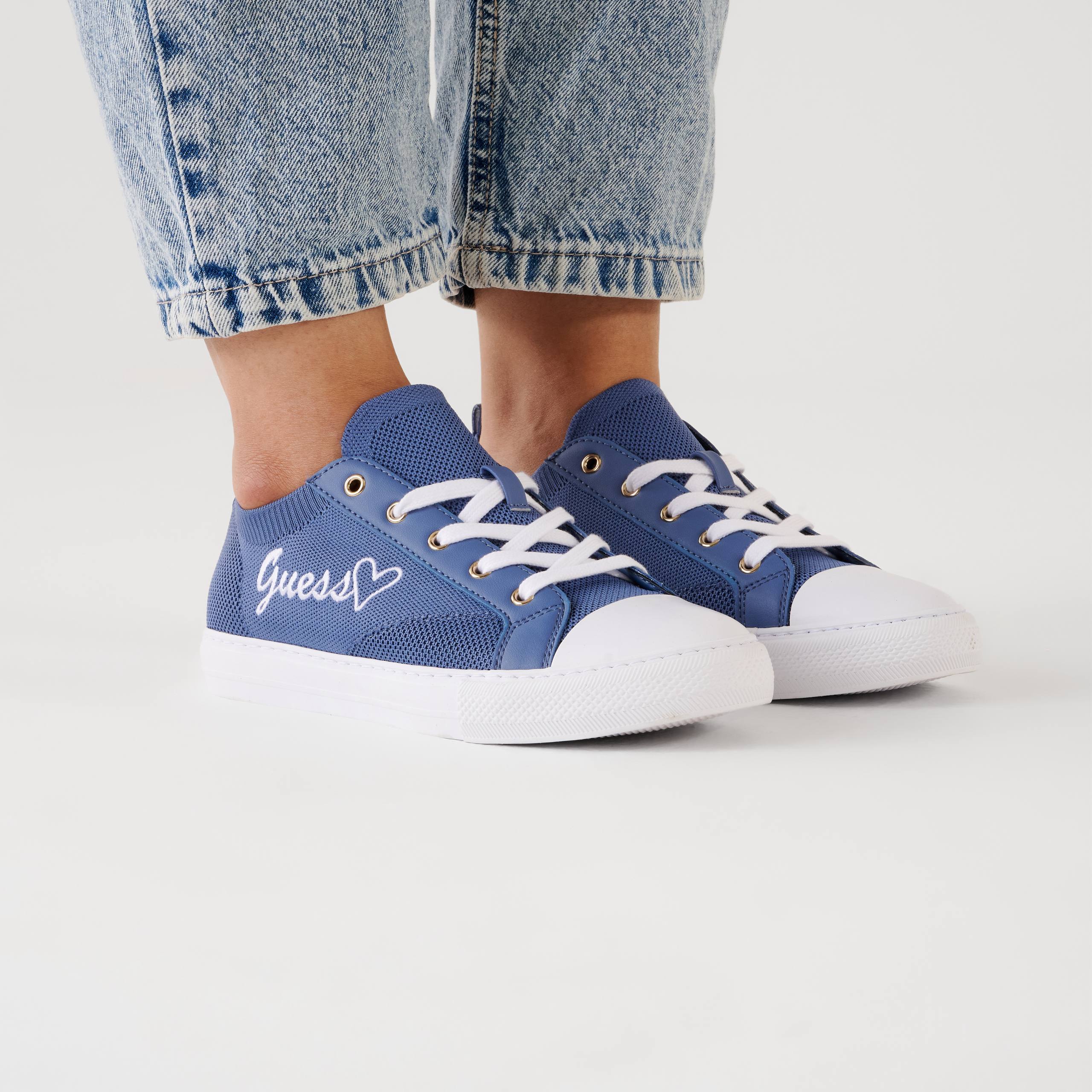 Guess Women's blue Lace-Up Sneakers Heart Logo Low Top Casual Athletic Shoes